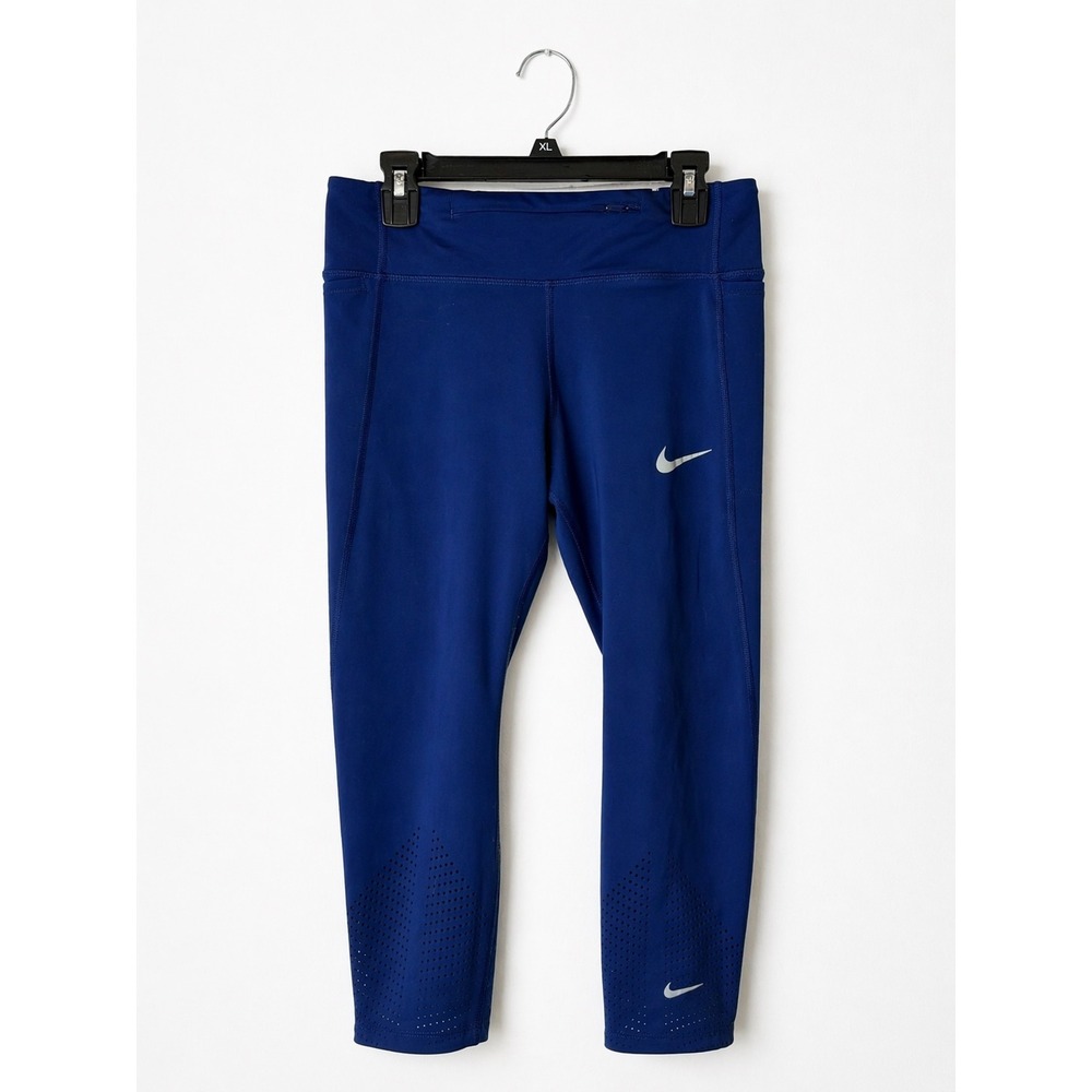Nike Dri FIT Leggings Women Medium Blue Cropped Laser Cut Pockets Athleisure
